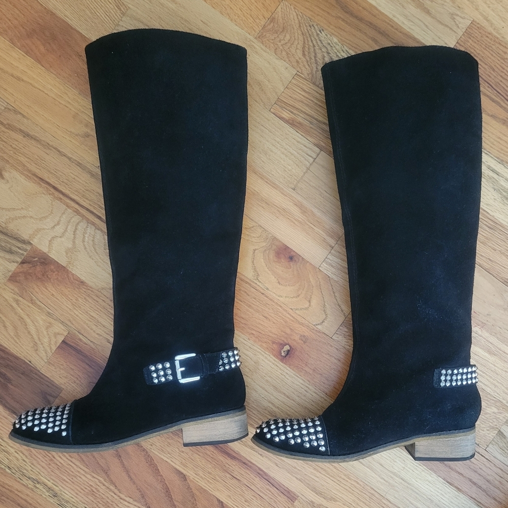 Ladies Knee High Suede Studded Boots